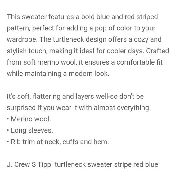 J. Crew 💯%Merino Wool Blue & Red Striped Tippi Turtleneck Sweater Size Small - Picture 6 of 11